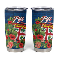Fiji Island Tropical Flowers and Tapa Pattern Tumbler Cup LT9 Blue - Polynesian Pride