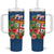 Fiji Island Tropical Flowers and Tapa Pattern Tumbler With Handle