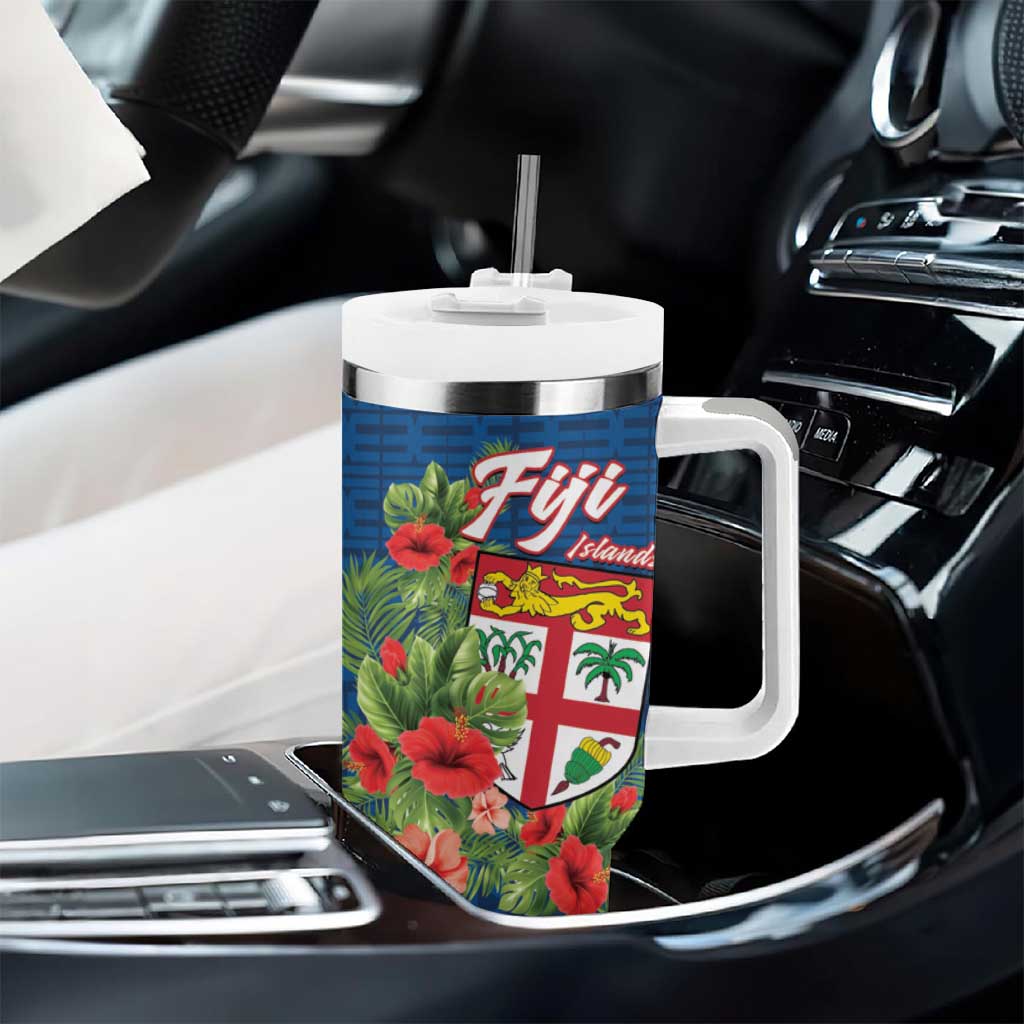 Fiji Island Tropical Flowers and Tapa Pattern Tumbler With Handle LT9 - Polynesian Pride