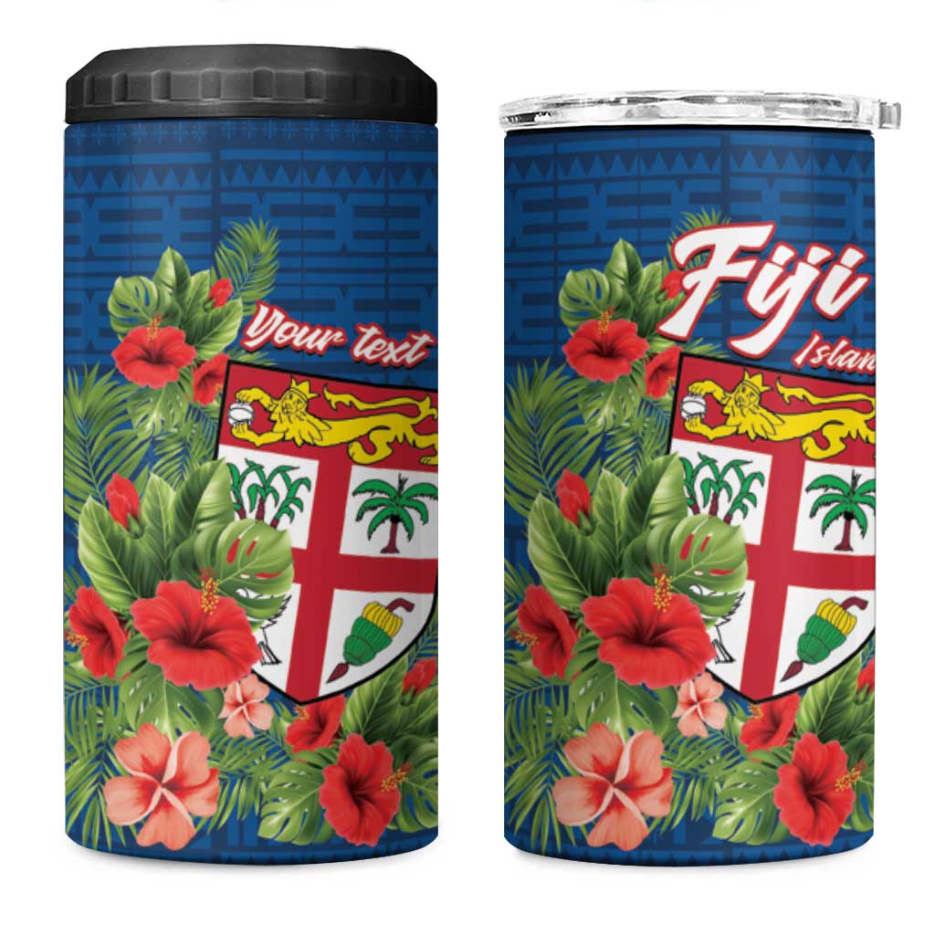 Personalised Fiji Island Tropical Flowers and Tapa Pattern 4 in 1 Can Cooler Tumbler