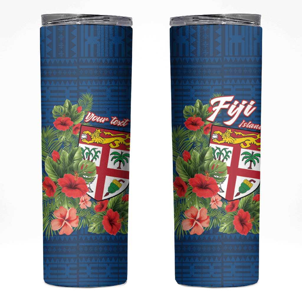 Personalised Fiji Island Tropical Flowers and Tapa Pattern Skinny Tumbler