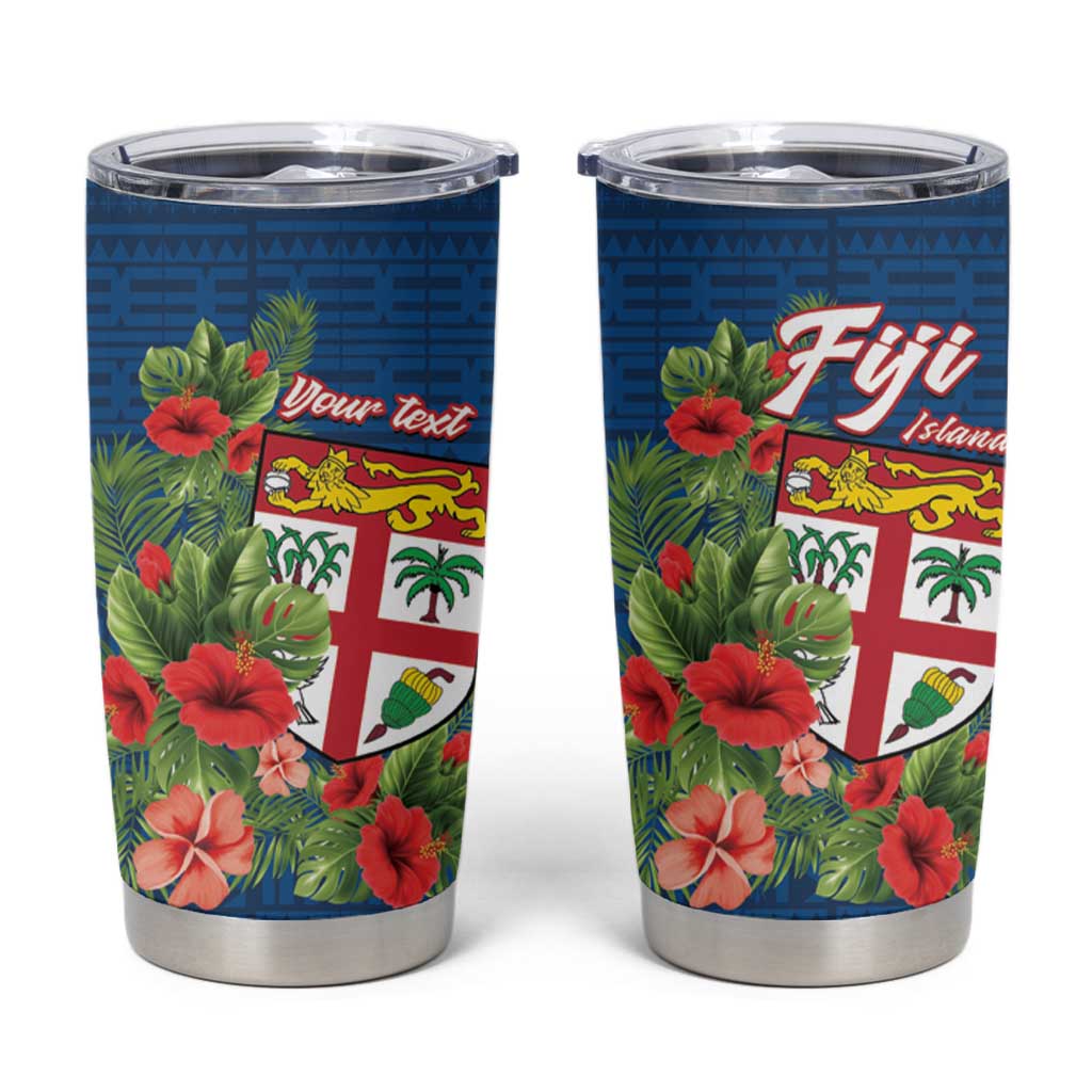 Personalised Fiji Island Tropical Flowers and Tapa Pattern Tumbler Cup LT9 Blue - Polynesian Pride