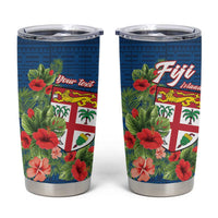 Personalised Fiji Island Tropical Flowers and Tapa Pattern Tumbler Cup LT9 Blue - Polynesian Pride