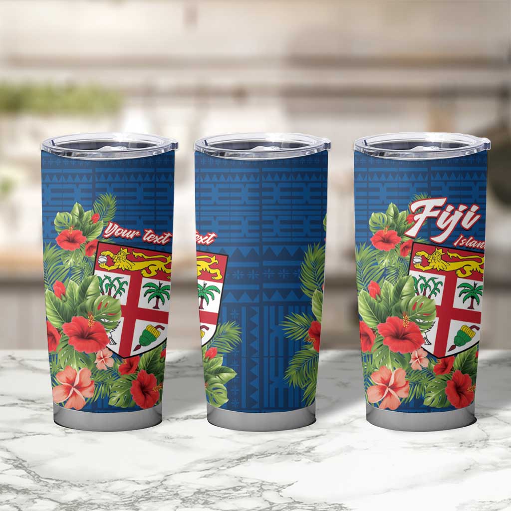 Personalised Fiji Island Tropical Flowers and Tapa Pattern Tumbler Cup LT9 - Polynesian Pride