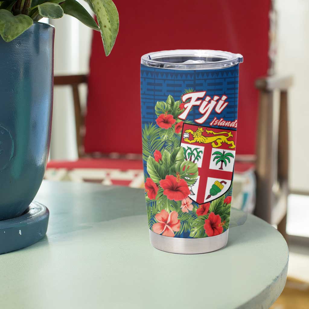 Personalised Fiji Island Tropical Flowers and Tapa Pattern Tumbler Cup LT9 - Polynesian Pride