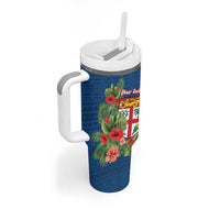 Personalised Fiji Island Tropical Flowers and Tapa Pattern Tumbler With Handle LT9 - Polynesian Pride