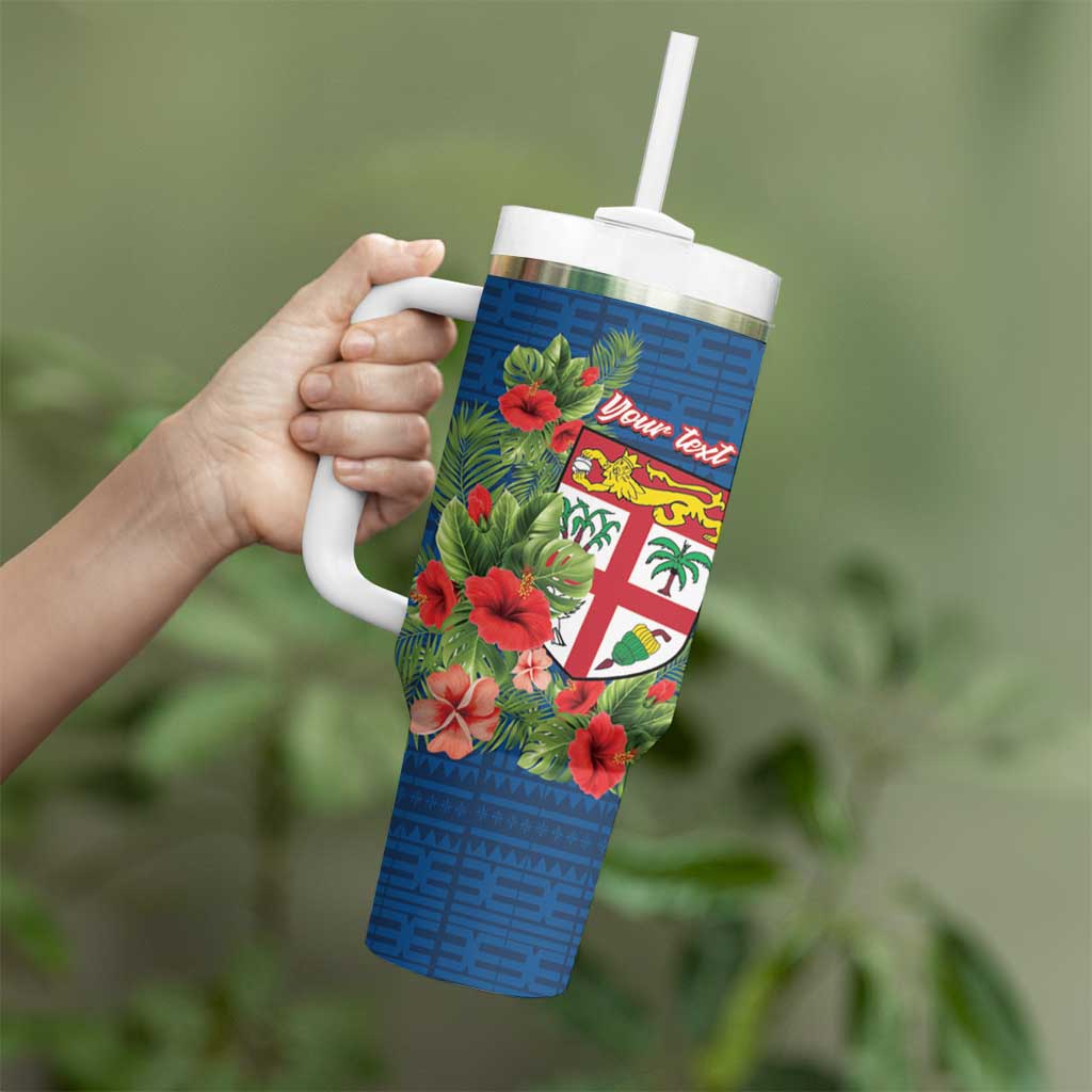 Personalised Fiji Island Tropical Flowers and Tapa Pattern Tumbler With Handle LT9 - Polynesian Pride