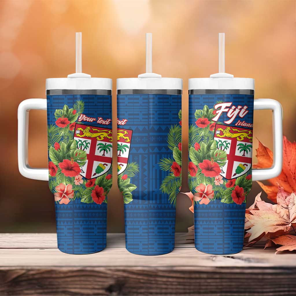 Personalised Fiji Island Tropical Flowers and Tapa Pattern Tumbler With Handle LT9 - Polynesian Pride