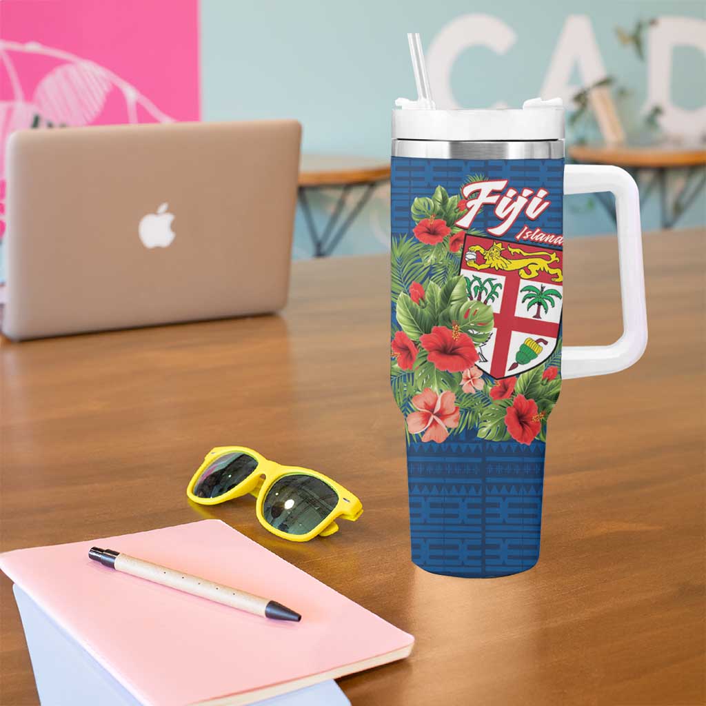 Personalised Fiji Island Tropical Flowers and Tapa Pattern Tumbler With Handle LT9 - Polynesian Pride