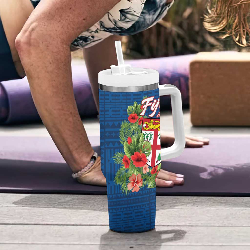 Personalised Fiji Island Tropical Flowers and Tapa Pattern Tumbler With Handle LT9 - Polynesian Pride
