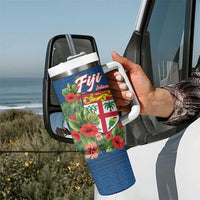 Personalised Fiji Island Tropical Flowers and Tapa Pattern Tumbler With Handle LT9 - Polynesian Pride