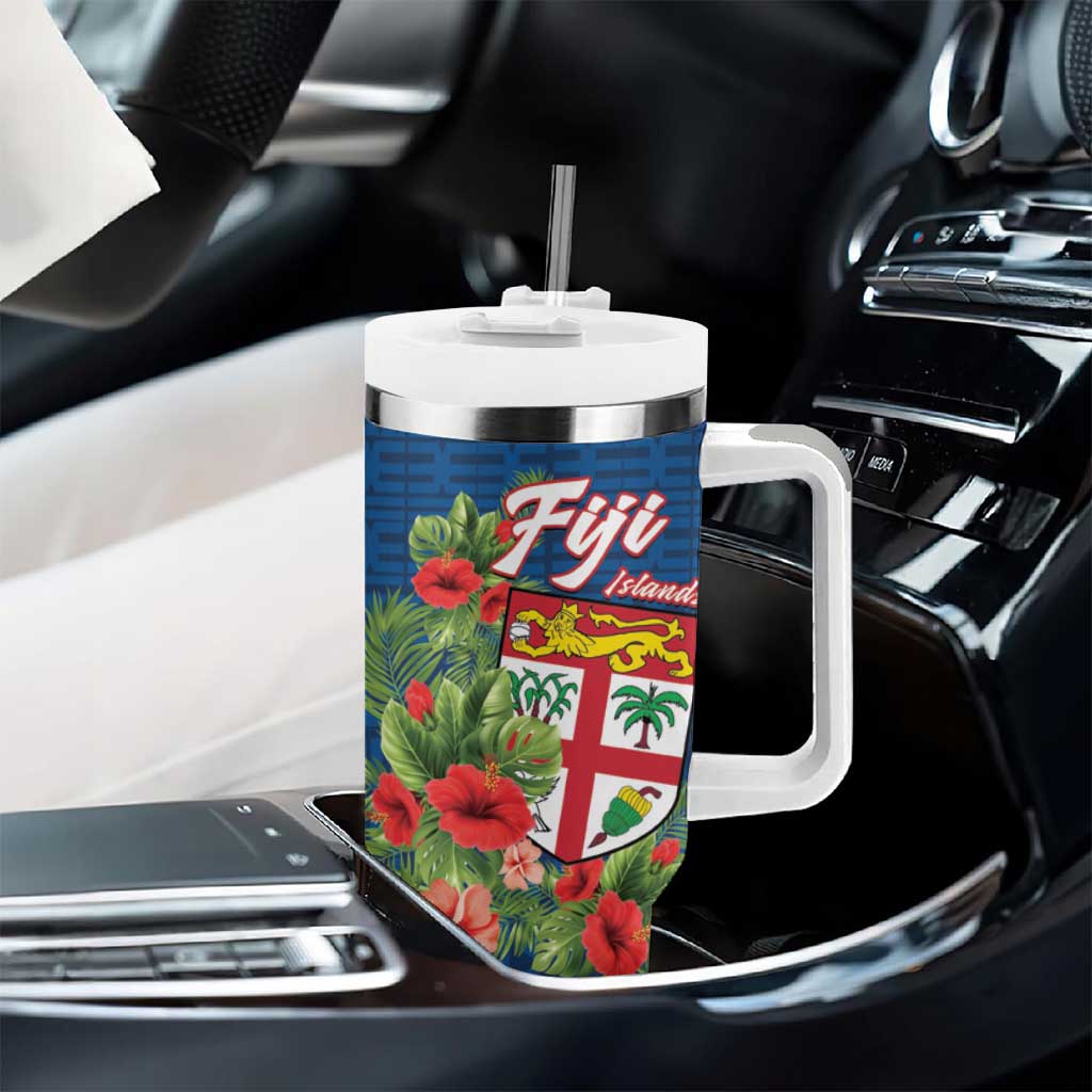 Personalised Fiji Island Tropical Flowers and Tapa Pattern Tumbler With Handle LT9 - Polynesian Pride