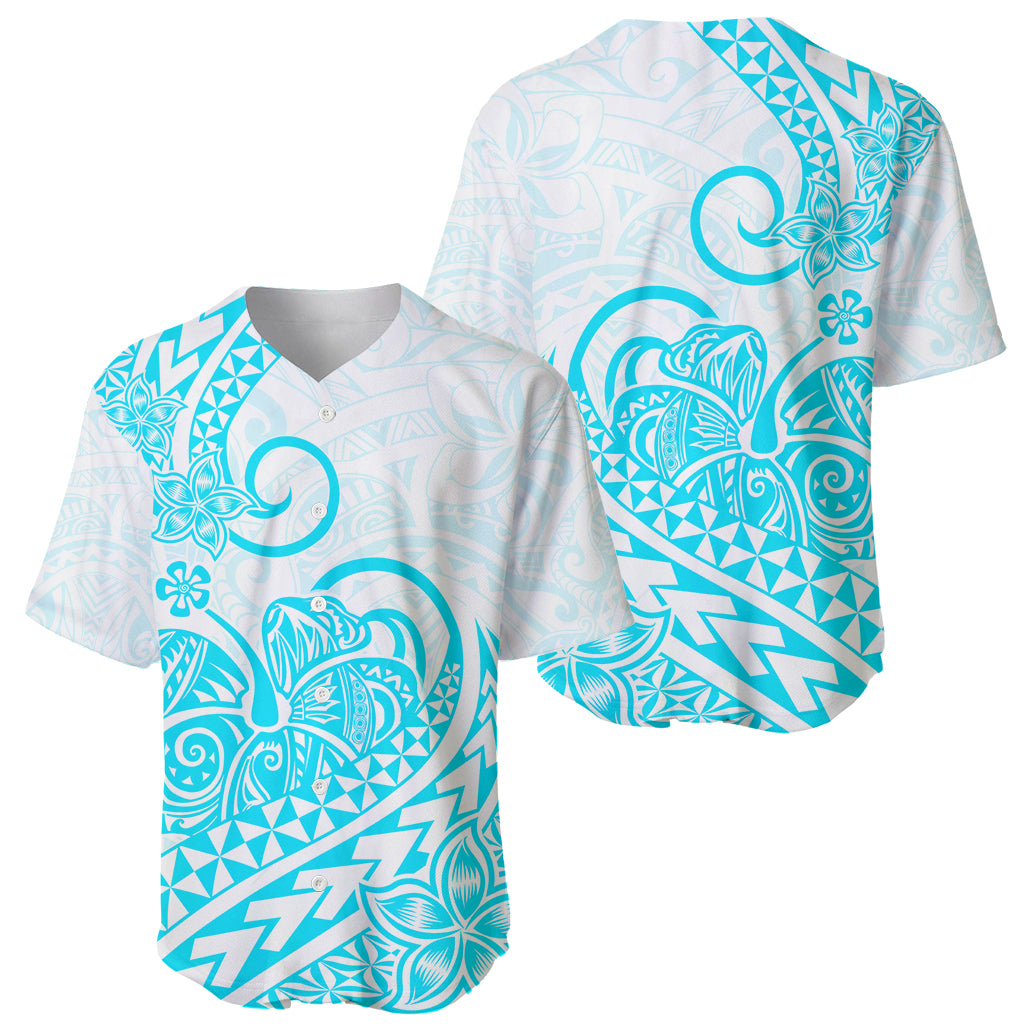 Polynesian Baseball Jersey Tribal Tattoo Aqua Screen Color LT9 Aqua - Polynesian Pride