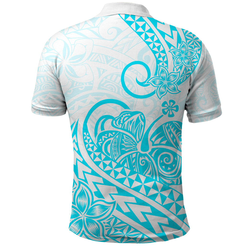 Polynesian Polo Shirt Tribal Tattoo Aqua Screen Color LT9 - Polynesian Pride