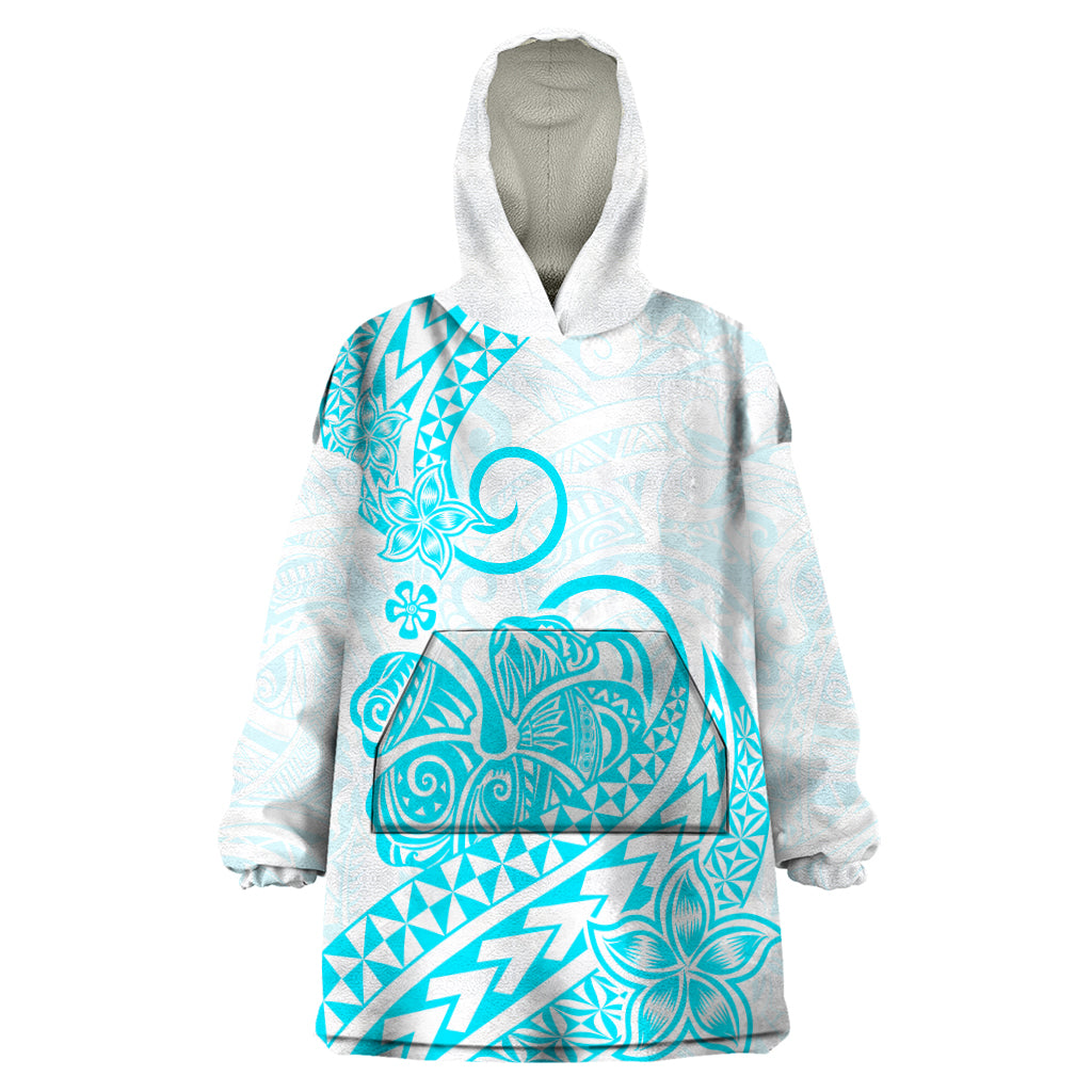 Polynesian Wearable Blanket Hoodie Tribal Tattoo Aqua Screen Color LT9 One Size Aqua - Polynesian Pride