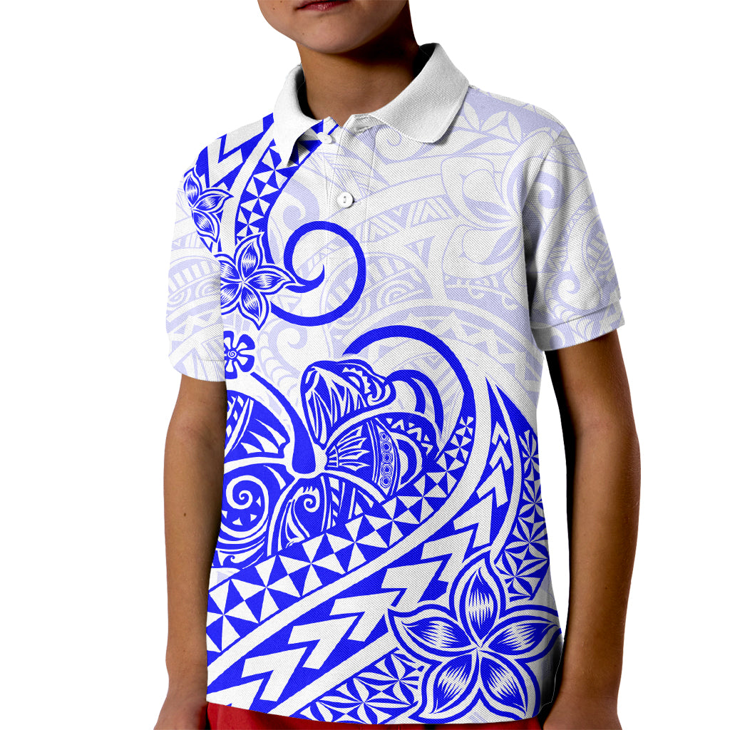Polynesian Kid Polo Shirt Tribal Tattoo Blue Screen Color LT9 Kid Blue - Polynesian Pride