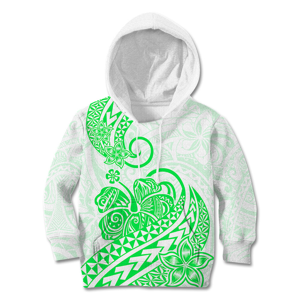 Polynesian Kid Hoodie Tribal Tattoo Green Screen Color LT9 Hoodie Green - Polynesian Pride