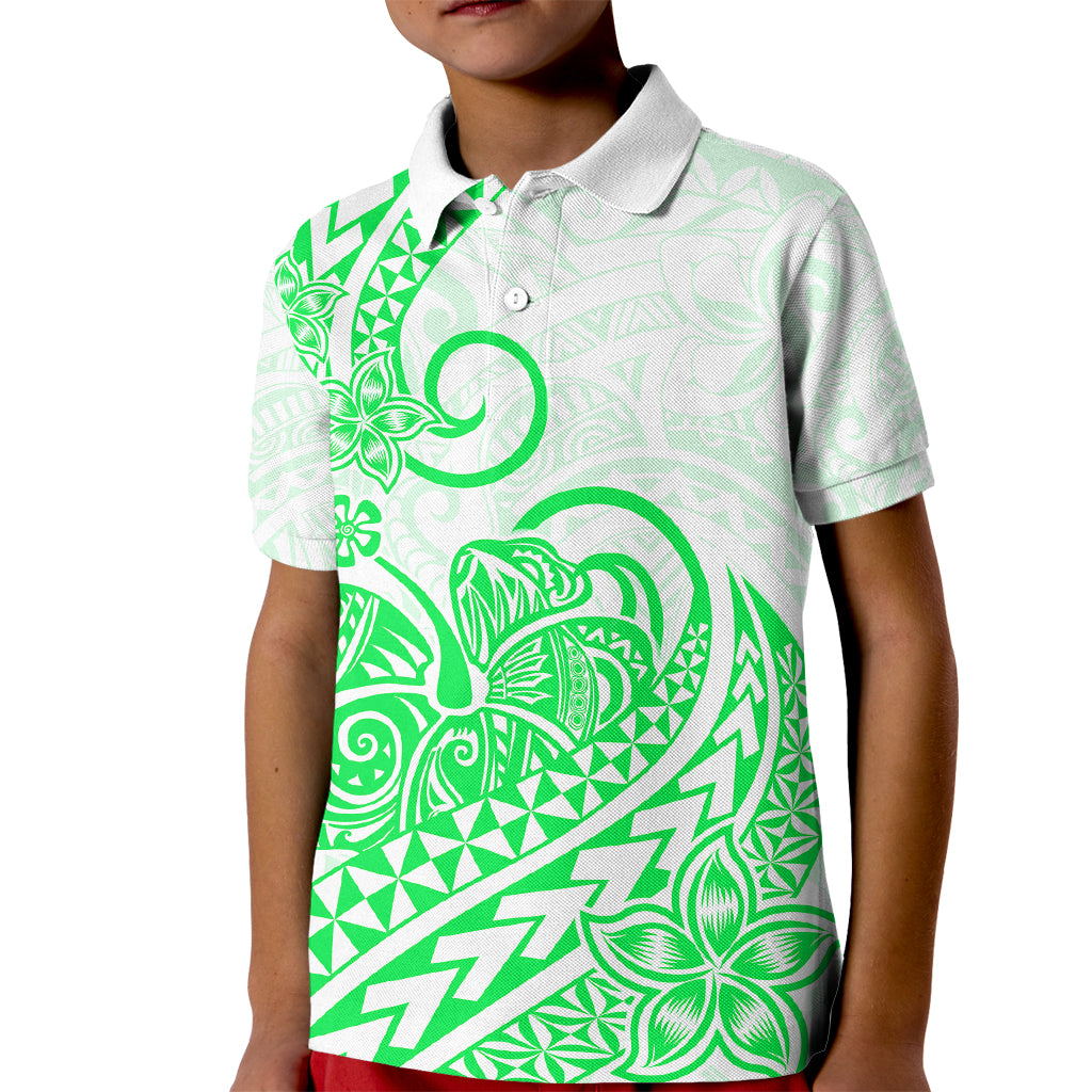 Polynesian Kid Polo Shirt Tribal Tattoo Green Screen Color LT9 Kid Green - Polynesian Pride