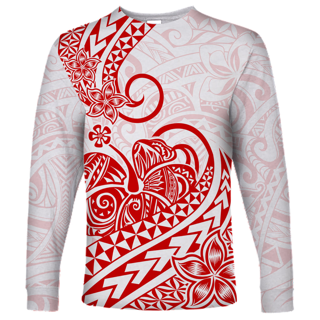 Polynesian Long Sleeve Shirt Tribal Tattoo Red Screen Color LT9 Unisex Red - Polynesian Pride