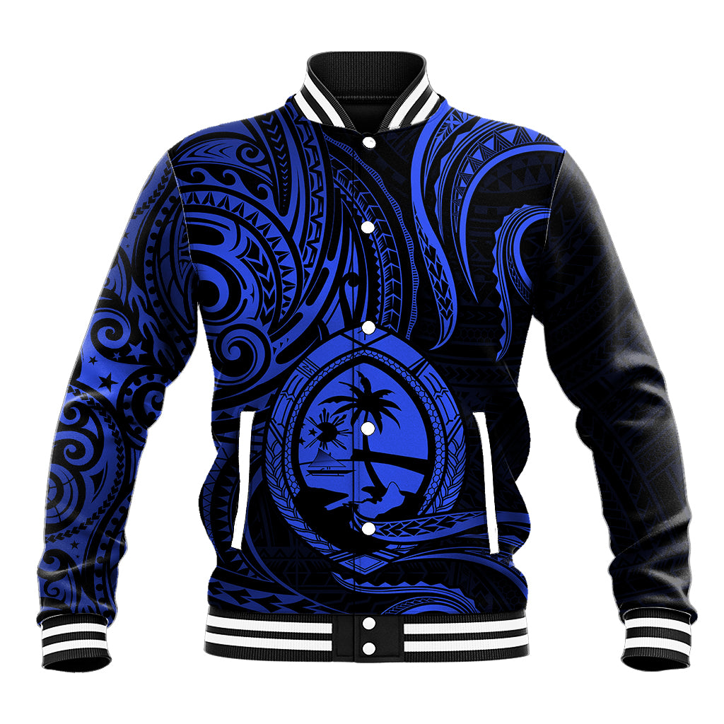 Polynesian Pride Guam Baseball Jacket With Polynesian Tribal Tattoo and Coat of Arms Blue Version LT9 Unisex Blue - Polynesian Pride