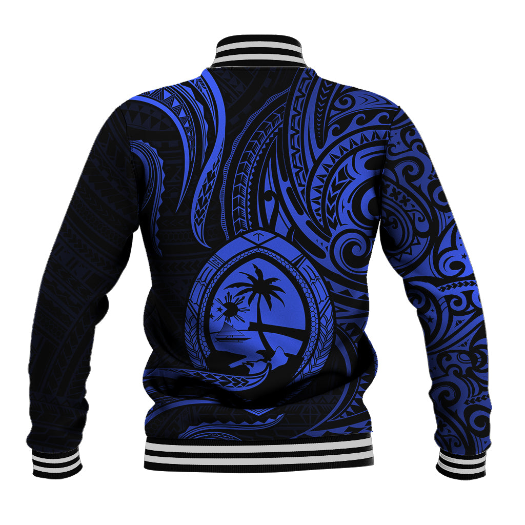 Polynesian Pride Guam Baseball Jacket With Polynesian Tribal Tattoo and Coat of Arms Blue Version LT9 - Polynesian Pride