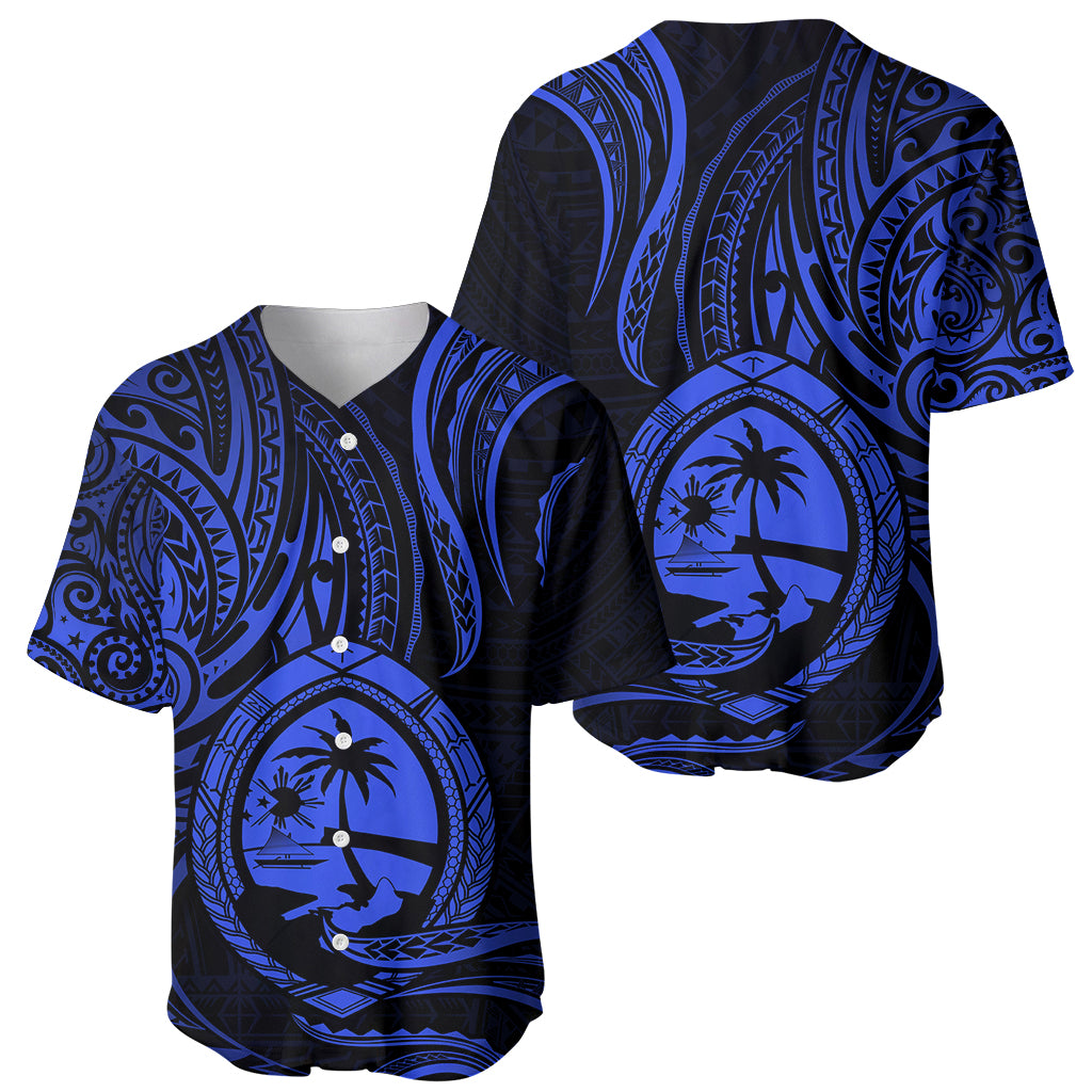 Polynesian Pride Guam Baseball Jersey With Polynesian Tribal Tattoo and Coat of Arms Blue Version LT9 Blue - Polynesian Pride