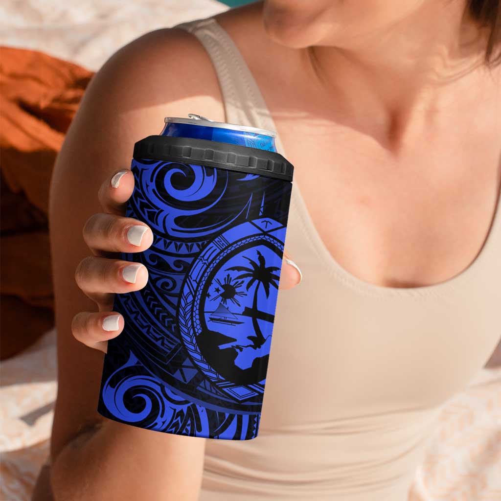 Polynesian Guam Coat of Arms 4 in 1 Can Cooler Tumbler Polynesian Tribal Tattoo Blue Version