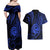 Polynesian Guam Coat of Arms Couples Matching Off Shoulder Maxi Dress and Hawaiian Shirt Polynesian Tribal Tattoo Blue Version