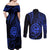 Polynesian Guam Coat of Arms Couples Matching Off Shoulder Maxi Dress and Long Sleeve Button Shirt Polynesian Tribal Tattoo Blue Version