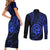 Polynesian Guam Coat of Arms Couples Matching Short Sleeve Bodycon Dress and Long Sleeve Button Shirt Polynesian Tribal Tattoo Blue Version