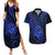 Polynesian Guam Coat of Arms Couples Matching Summer Maxi Dress and Hawaiian Shirt Polynesian Tribal Tattoo Blue Version