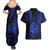 Polynesian Guam Coat of Arms Couples Matching Summer Maxi Dress and Hawaiian Shirt Polynesian Tribal Tattoo Blue Version