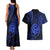 Polynesian Guam Coat of Arms Couples Matching Tank Maxi Dress and Hawaiian Shirt Polynesian Tribal Tattoo Blue Version