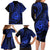 Polynesian Guam Coat of Arms Family Matching Long Sleeve Bodycon Dress and Hawaiian Shirt Polynesian Tribal Tattoo Blue Version