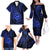 Polynesian Guam Coat of Arms Family Matching Off The Shoulder Long Sleeve Dress and Hawaiian Shirt Polynesian Tribal Tattoo Blue Version