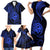 Polynesian Guam Coat of Arms Family Matching Short Sleeve Bodycon Dress and Hawaiian Shirt Polynesian Tribal Tattoo Blue Version