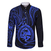 Polynesian Guam Coat of Arms Family Matching Summer Maxi Dress and Hawaiian Shirt Polynesian Tribal Tattoo Blue Version