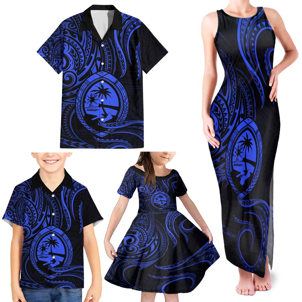 Polynesian Guam Coat of Arms Family Matching Tank Maxi Dress and Hawaiian Shirt Polynesian Tribal Tattoo Blue Version LT9 - Polynesian Pride