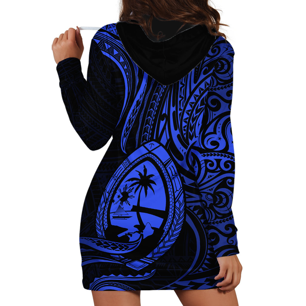 Polynesian Pride Guam Hoodie Dress With Polynesian Tribal Tattoo and Coat of Arms Blue Version LT9 - Polynesian Pride