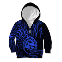 Polynesian Pride Guam Kid Hoodie With Polynesian Tribal Tattoo and Coat of Arms Blue Version LT9 - Polynesian Pride