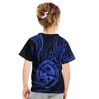 Polynesian Pride Guam Kid T Shirt With Polynesian Tribal Tattoo and Coat of Arms Blue Version LT9 - Polynesian Pride
