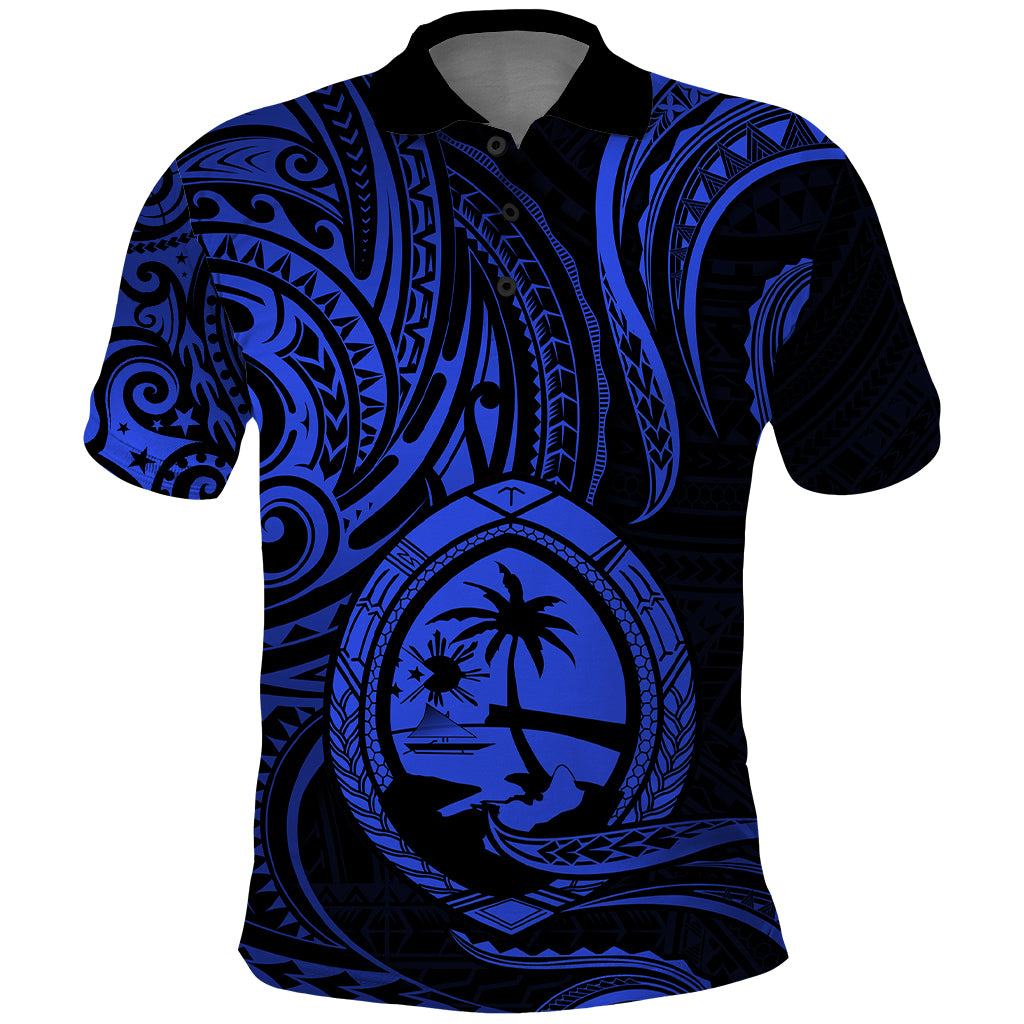 Polynesian Pride Guam Polo Shirt With Polynesian Tribal Tattoo and Coat of Arms Blue Version LT9 Blue - Polynesian Pride