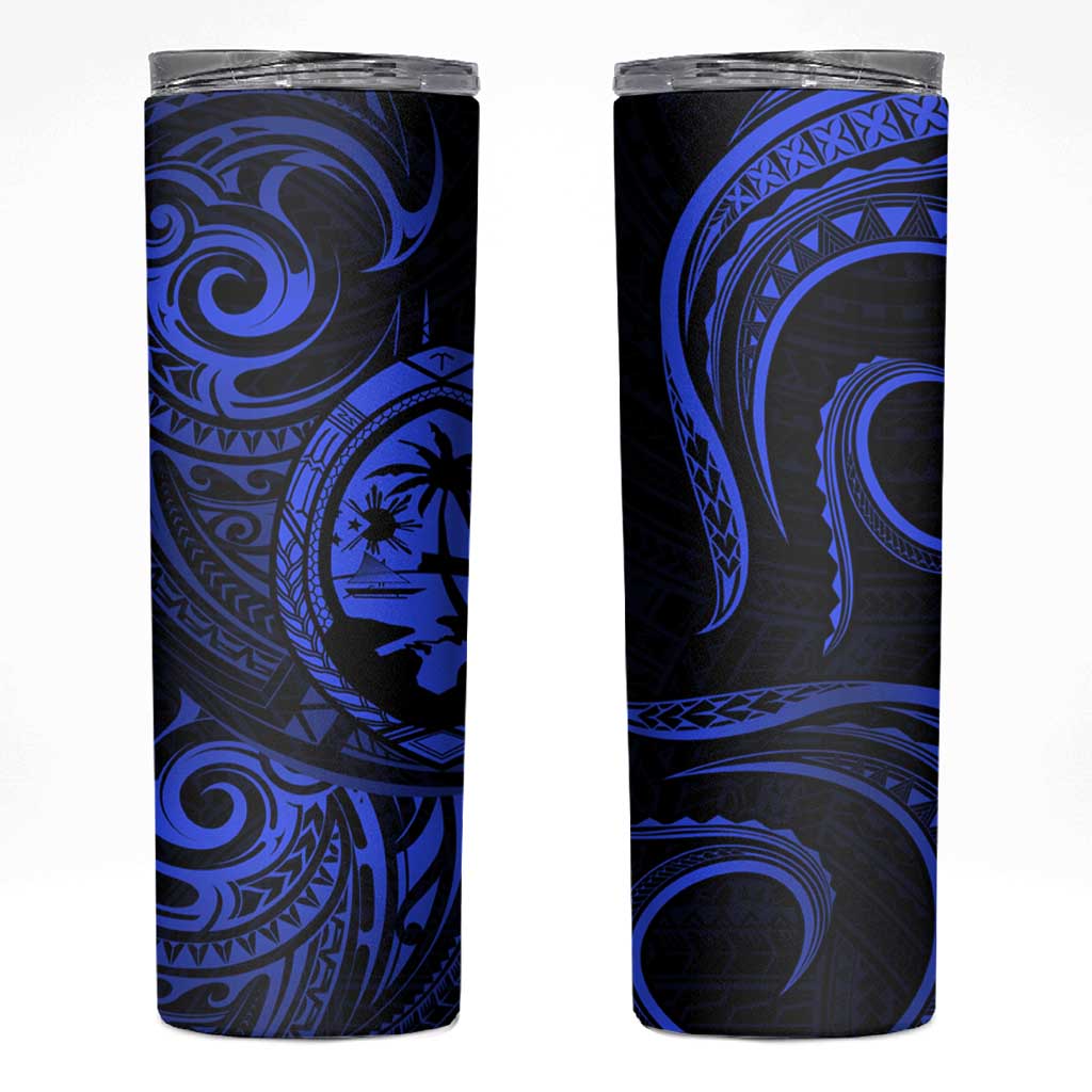 Polynesian Guam Coat of Arms Skinny Tumbler Polynesian Tribal Tattoo Blue Version