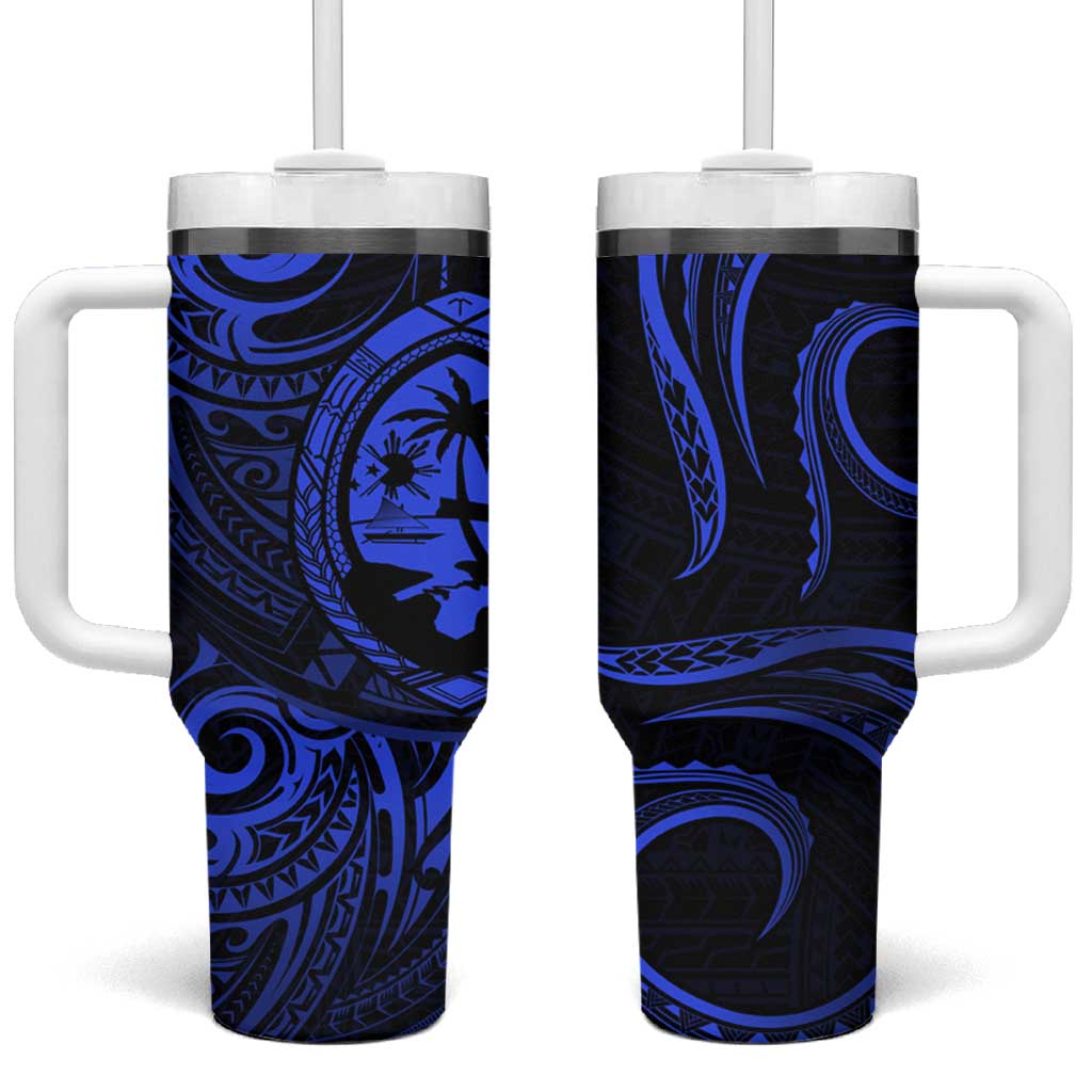 Polynesian Guam Coat of Arms Tumbler With Handle Polynesian Tribal Tattoo Blue Version