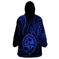 Polynesian Pride Guam Wearable Blanket Hoodie With Polynesian Tribal Tattoo and Coat of Arms Blue Version LT9 - Polynesian Pride