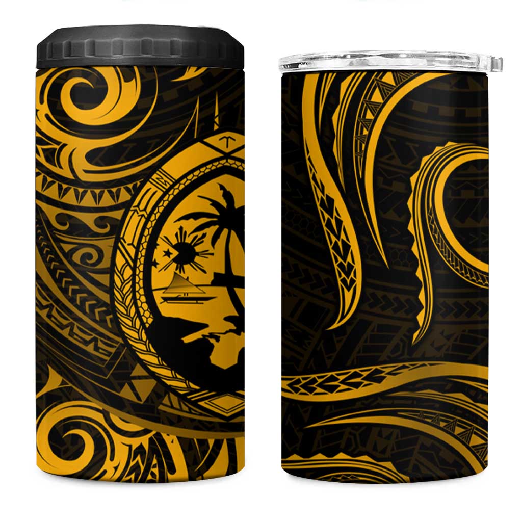 Polynesian Guam Coat of Arms 4 in 1 Can Cooler Tumbler Polynesian Tribal Tattoo Gold Version