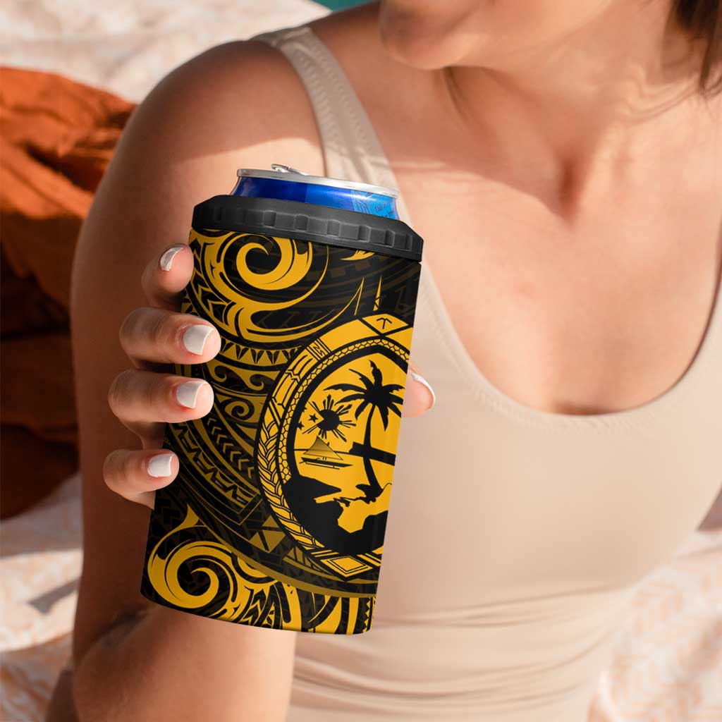Polynesian Guam Coat of Arms 4 in 1 Can Cooler Tumbler Polynesian Tribal Tattoo Gold Version