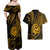 Polynesian Guam Coat of Arms Couples Matching Off Shoulder Maxi Dress and Hawaiian Shirt Polynesian Tribal Tattoo Gold Version