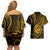 Polynesian Guam Coat of Arms Couples Matching Off Shoulder Short Dress and Hawaiian Shirt Polynesian Tribal Tattoo Gold Version