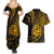 Polynesian Guam Coat of Arms Couples Matching Summer Maxi Dress and Hawaiian Shirt Polynesian Tribal Tattoo Gold Version